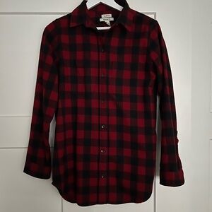 L.L. Bean Red Black Buffalo Plaid Relaxed Fit Flannel Button Up Shirt XS Small